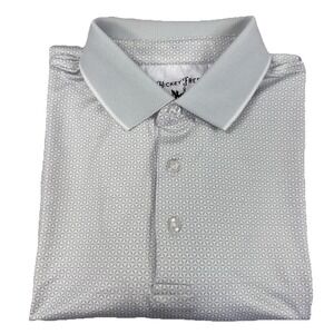 Hickey Freeman Golf Polo Shirt Men M Gray Geometric Performance Stretch Pinwheel